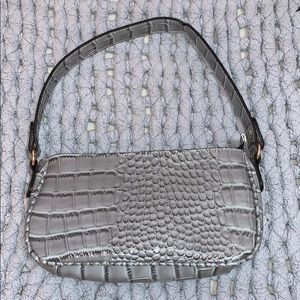 Gray faux leather baguette bag/shoulder bag